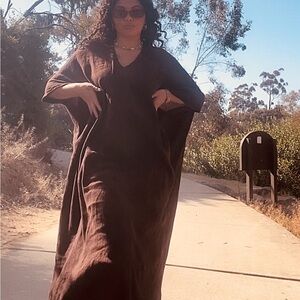 Linen handmade Brown Kaftan Dress